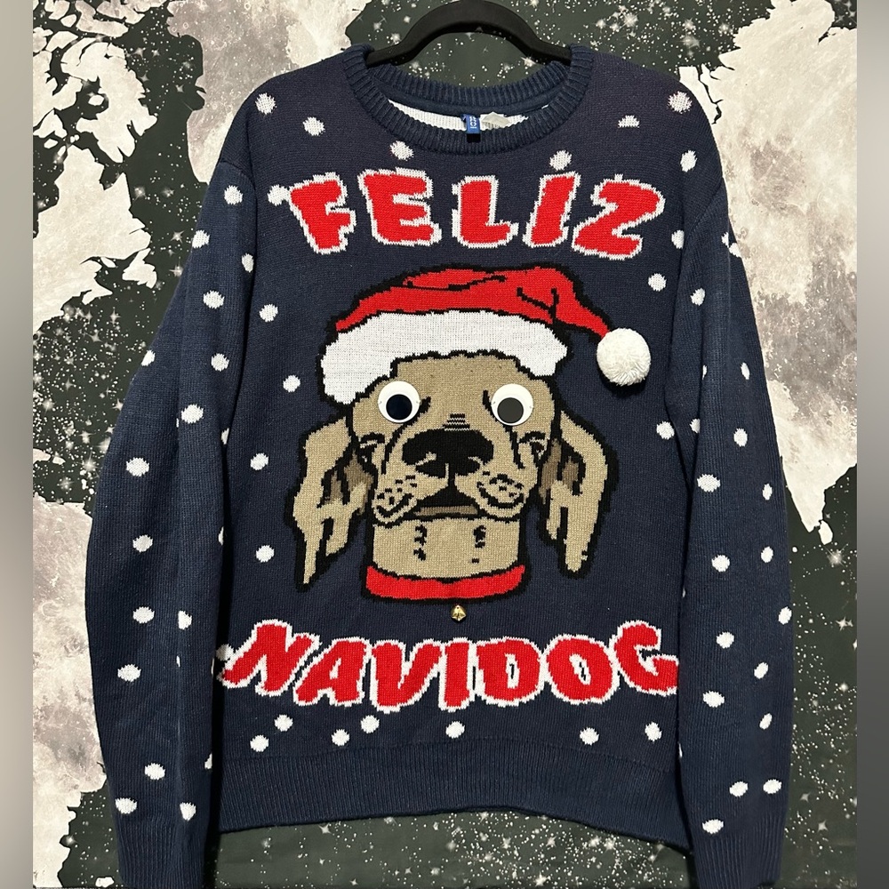 Feliz Navidog Funny Googly Eyes Jingle Christmas Sweater